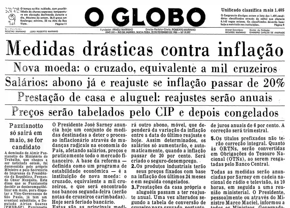 O Globo anuncia medidas governamentais drásticas contra inflação galopante